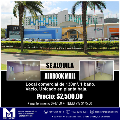 SE ALQUILA LOCAL COMERCIAL EN ALBROOK MALL